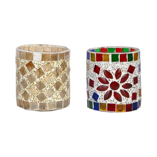 AFAST Multicolour Table Top Glass Tea Light Holder - Pack of 2