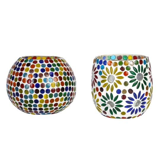 AFAST Multicolour Table Top Glass Tea Light Holder - Pack of 2 AFAST Multicolour Table Top Glass Tea Light Holder - Pack of 2