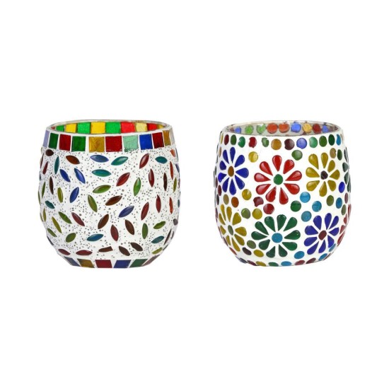 AFAST Multicolour Table Top Glass Tea Light Holder - Pack of 2