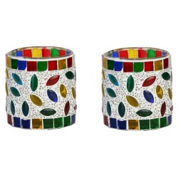 AFAST Multicolour Table Top Glass Tea Light Holder - Pack of 2