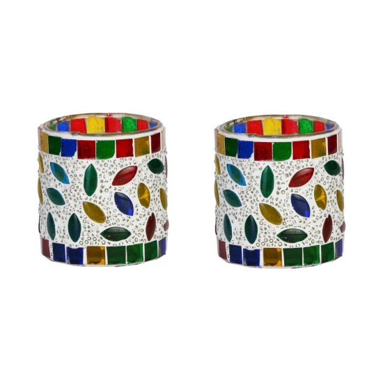 AFAST Multicolour Table Top Glass Tea Light Holder - Pack of 2