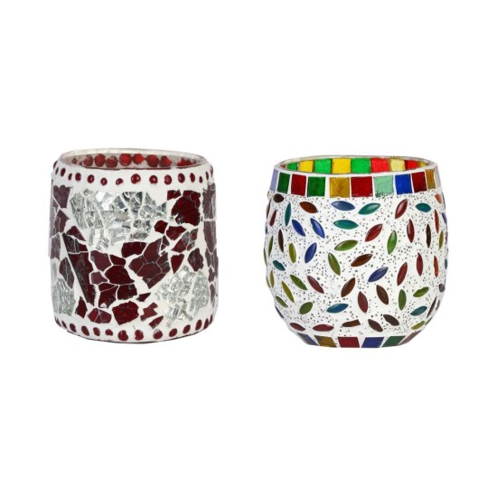 AFAST Multicolour Table Top Glass Tea Light Holder - Pack of 2