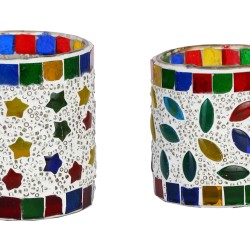 AFAST Multicolour Table Top Glass Tea Light Holder - Pack of 2