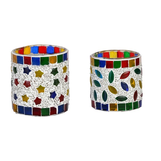 AFAST Multicolour Table Top Glass Tea Light Holder - Pack of 2 AFAST Multicolour Table Top Glass Tea Light Holder - Pack of 2
