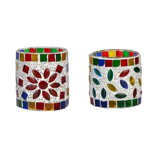 AFAST Multicolour Table Top Glass Tea Light Holder - Pack of 2