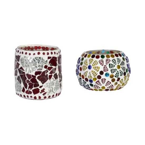 AFAST Multicolour Table Top Glass Tea Light Holder - Pack of 2