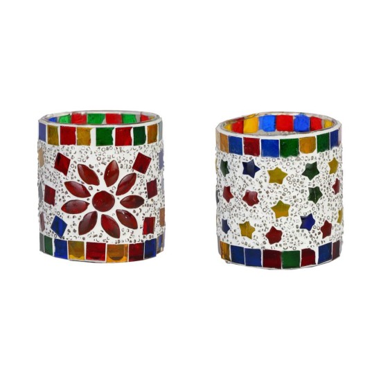 AFAST Multicolour Table Top Glass Tea Light Holder - Pack of 2