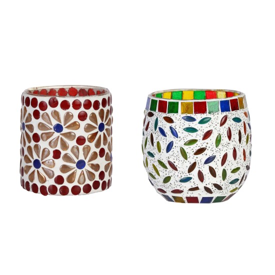 AFAST Multicolour Table Top Glass Tea Light Holder - Pack of 2 AFAST Multicolour Table Top Glass Tea Light Holder - Pack of 2