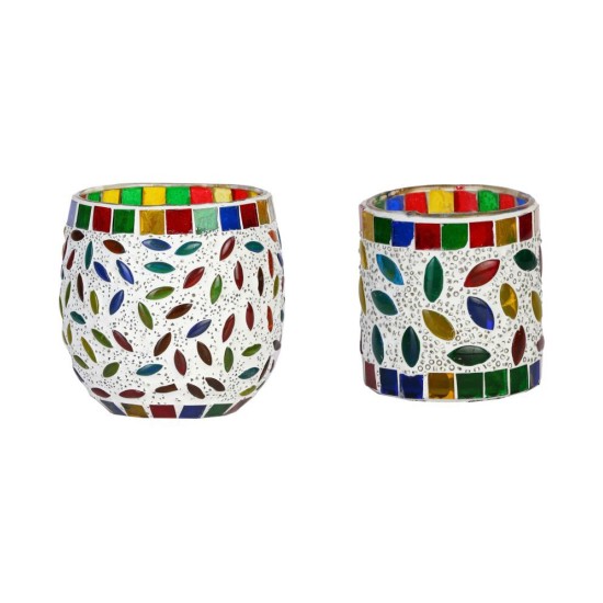 AFAST Multicolour Table Top Glass Tea Light Holder - Pack of 2