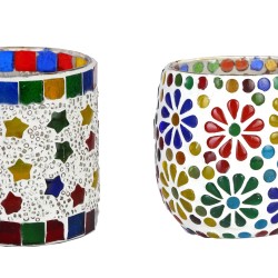 AFAST Multicolour Table Top Glass Tea Light Holder - Pack of 2