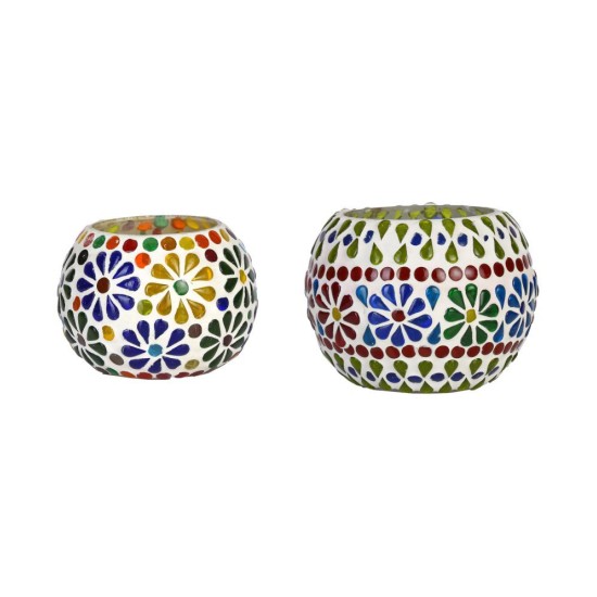 AFAST Multicolour Table Top Glass Tea Light Holder - Pack of 2