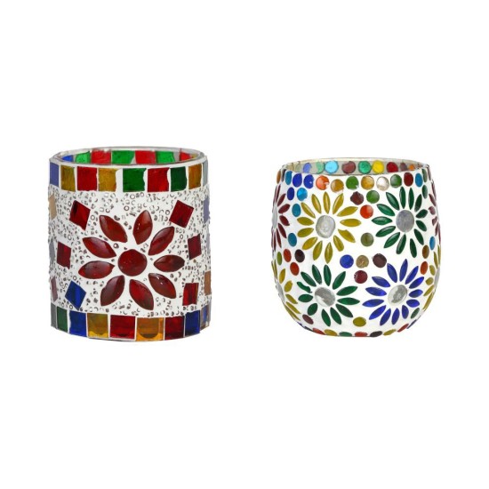 AFAST Multicolour Table Top Glass Tea Light Holder - Pack of 2