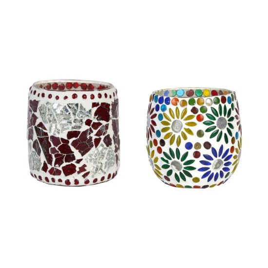 AFAST Multicolour Table Top Glass Tea Light Holder - Pack of 2