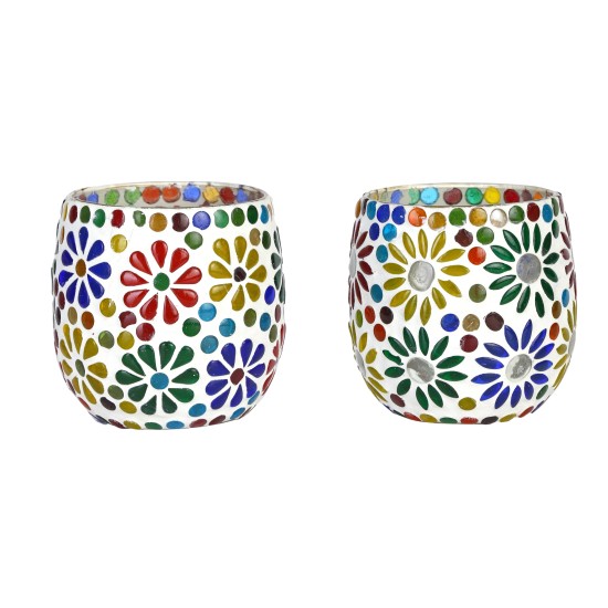AFAST Multicolour Table Top Glass Tea Light Holder - Pack of 2 AFAST Multicolour Table Top Glass Tea Light Holder - Pack of 2