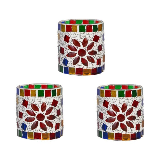 AFAST Multicolour Table Top Glass Tea Light Holder - Pack of 3