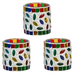 AFAST Multicolour Table Top Glass Tea Light Holder - Pack of 3