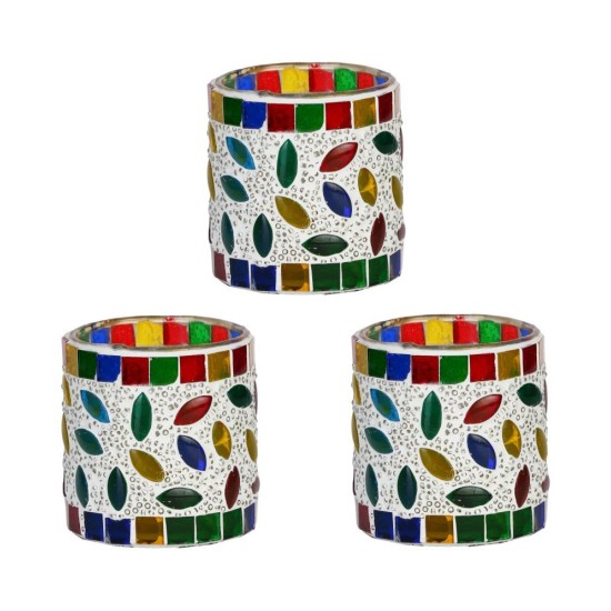 AFAST Multicolour Table Top Glass Tea Light Holder - Pack of 3