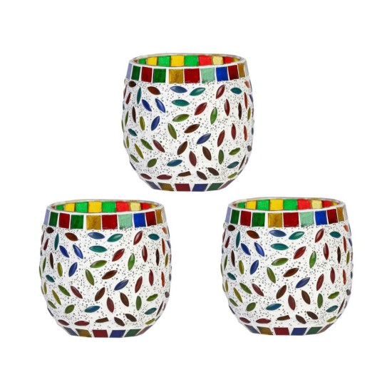 AFAST Multicolour Table Top Glass Tea Light Holder - Pack of 3