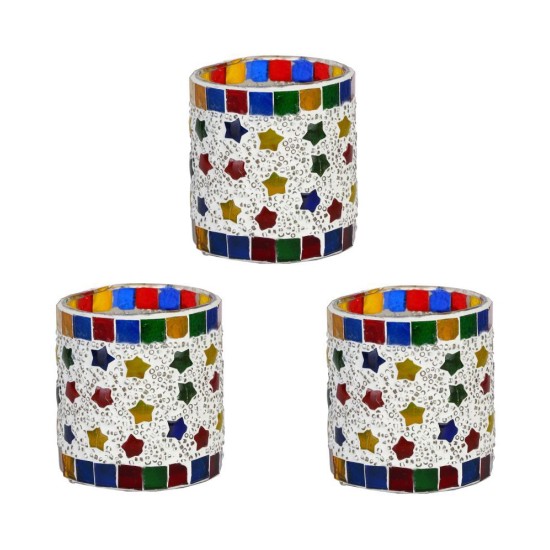 AFAST Multicolour Table Top Glass Tea Light Holder - Pack of 3