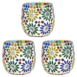 AFAST Multicolour Table Top Glass Tea Light Holder - Pack of 3