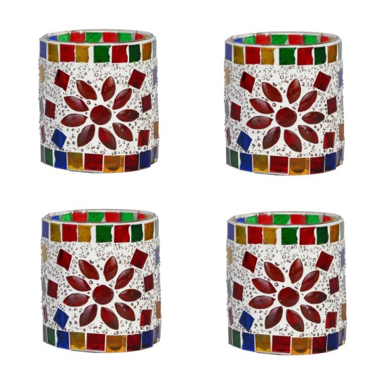 AFAST Multicolour Table Top Glass Tea Light Holder - Pack of 4