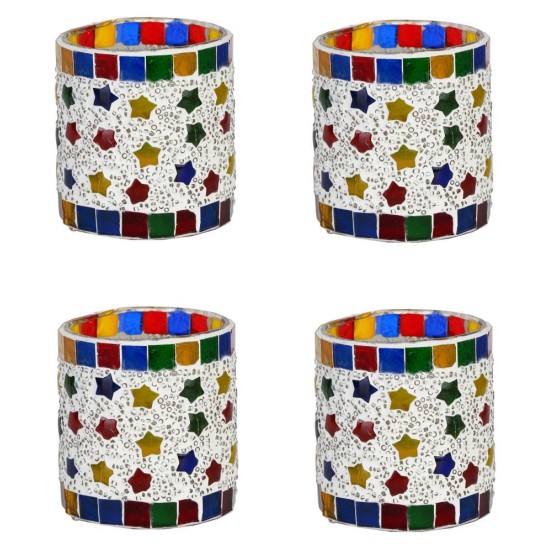 AFAST Multicolour Table Top Glass Tea Light Holder - Pack of 4