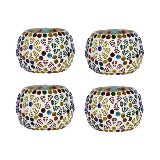 AFAST Multicolour Table Top Glass Tea Light Holder - Pack of 4