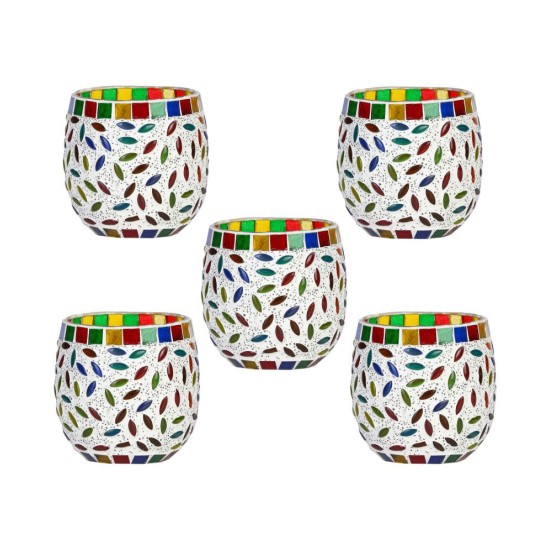 AFAST Multicolour Table Top Glass Tea Light Holder - Pack of 5