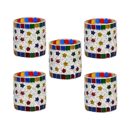 AFAST Multicolour Table Top Glass Tea Light Holder - Pack of 5