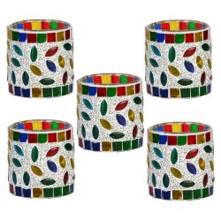 AFAST Multicolour Table Top Glass Tea Light Holder - Pack of 5