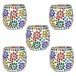 AFAST Multicolour Table Top Glass Tea Light Holder - Pack of 5