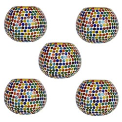 AFAST Multicolour Table Top Glass Tea Light Holder - Pack of 5