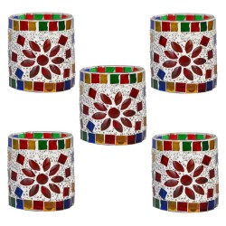 AFAST Multicolour Table Top Glass Tea Light Holder - Pack of 5