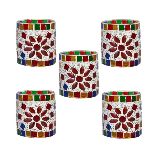 AFAST Multicolour Table Top Glass Tea Light Holder - Pack of 5