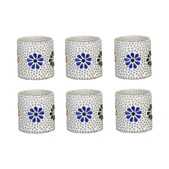 AFAST Multicolour Table Top Glass Tea Light Holder - Pack of 6