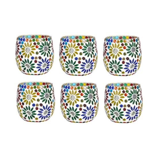 AFAST Multicolour Table Top Glass Tea Light Holder - Pack of 6