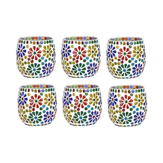 AFAST Multicolour Table Top Glass Tea Light Holder - Pack of 6