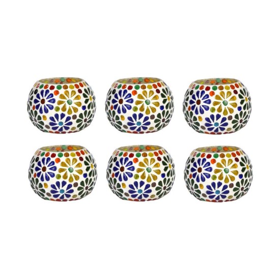 AFAST Multicolour Table Top Glass Tea Light Holder - Pack of 6