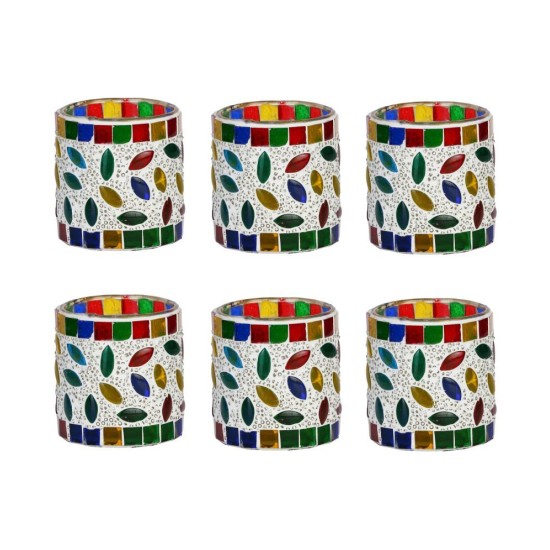 AFAST Multicolour Table Top Glass Tea Light Holder - Pack of 6