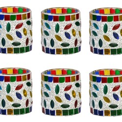 AFAST Multicolour Table Top Glass Tea Light Holder - Pack of 6