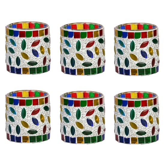 AFAST Multicolour Table Top Glass Tea Light Holder - Pack of 6 AFAST Multicolour Table Top Glass Tea Light Holder - Pack of 6