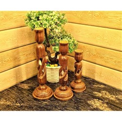 Anaya Afroz Brown Table Top Wood Tea Light Holder - Pack of 3