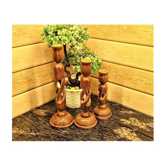 Anaya Afroz Brown Table Top Wood Tea Light Holder - Pack of 3