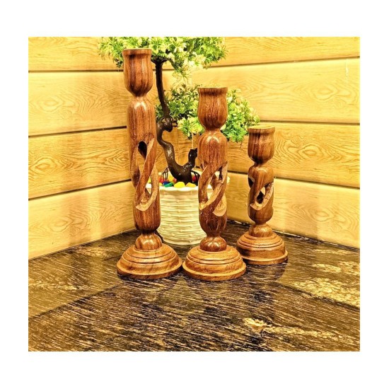 Anaya Afroz Brown Table Top Wood Tea Light Holder - Pack of 3