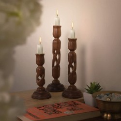 Anaya Afroz Brown Table Top Wood Tea Light Holder - Pack of 3