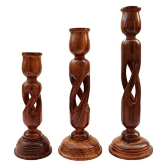 Anaya Afroz Brown Table Top Wood Tea Light Holder - Pack of 3