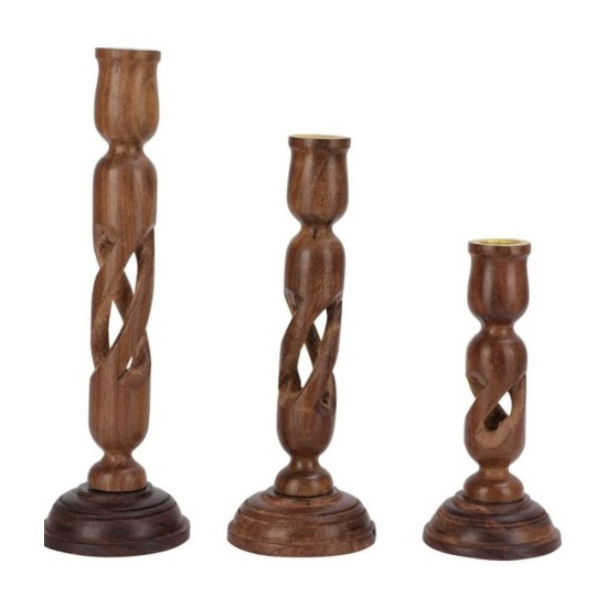 Anaya Afroz Brown Table Top Wood Tea Light Holder - Pack of 3