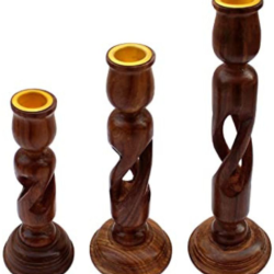 Anaya Afroz Brown Table Top Wood Tea Light Holder - Pack of 3