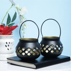 Arsalan Black Table Top and Hanging Iron Tea Light Holder - Pack of 2