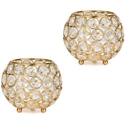 Arsalan Gold Table Top Crystal Tea Light Holder - Pack of 2